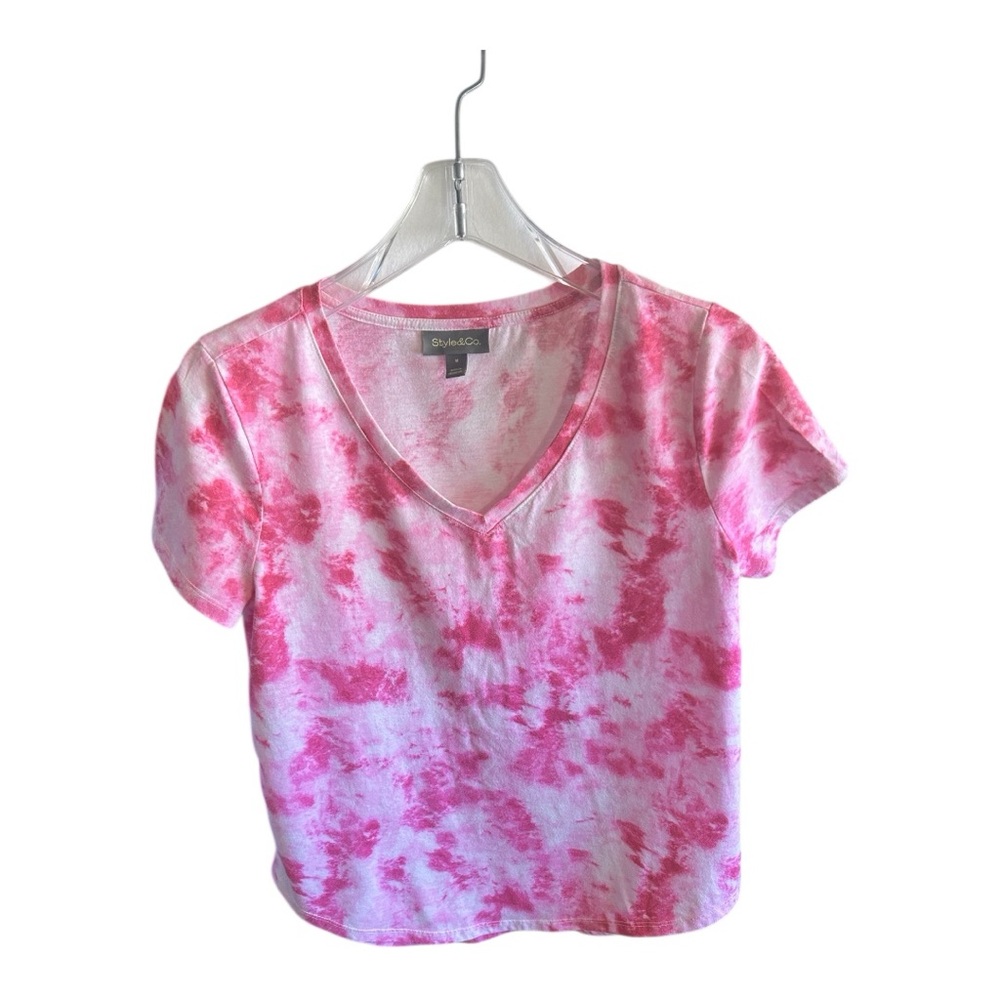 Style & Co. Pink and White Tie-Dye Short Sleeve Tee-Size M